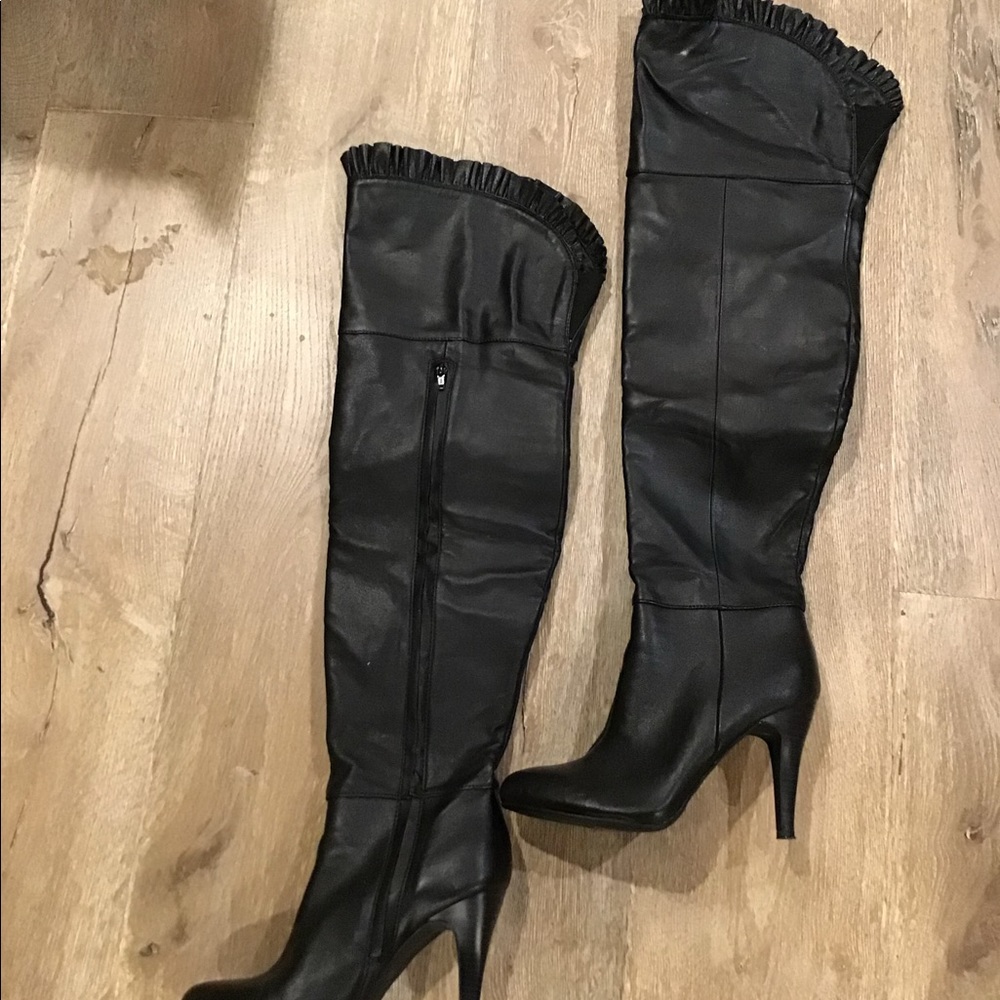 Sexy Report Thigh High Boots with ruffles
